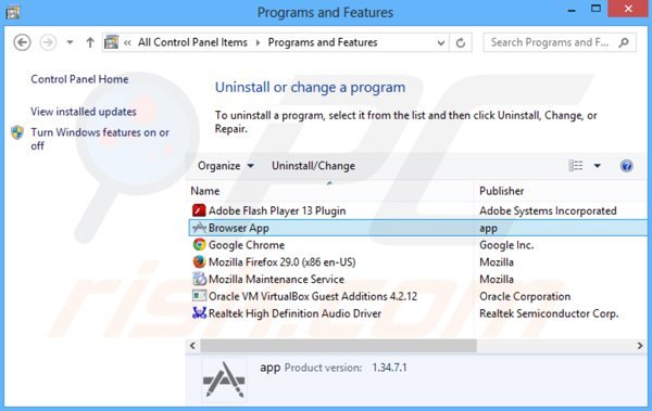 desinstalar el adware browser app del Panel de control