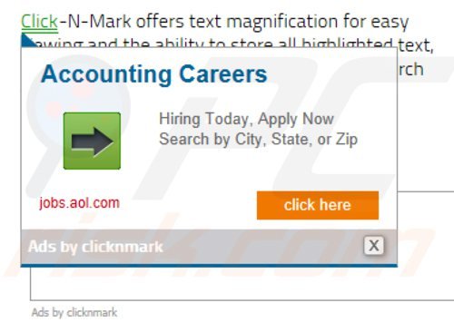 el software publicitario clicknmark mostrando anuncios intrusivos en internet