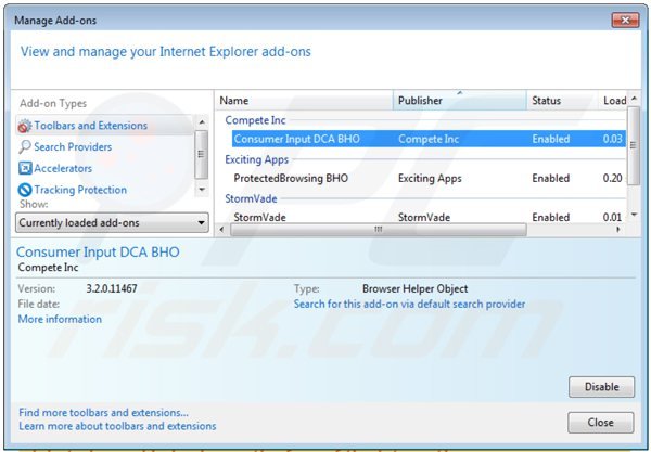 Eliminando consumerinput de Internet Explorer paso 2