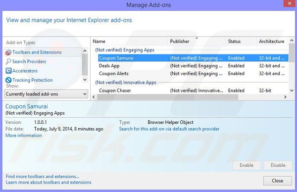Eliminando los anuncios de Couponarific de Internet Explorer paso 2