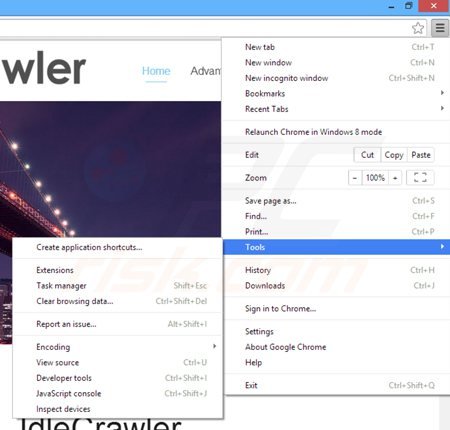 Eliminando idlecrawler de Google Chrome paso 1