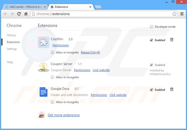 Eliminando idlecrawler de Google Chrome paso 2