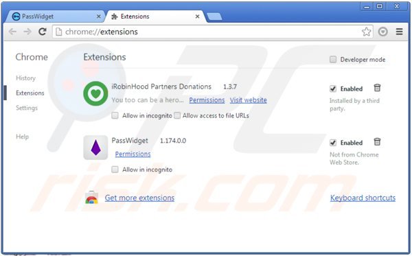 Eliminando passwidget de Google Chrome paso 2