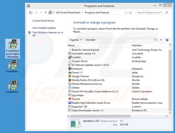 desinstalar el adware trust media viewer del Panel de control