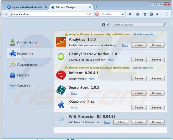 Eliminando los anuncios de wifi protector de Mozilla Firefox paso 2