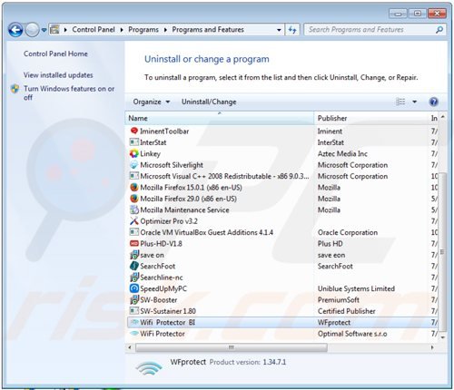 desinstalar el adware wifi protector del Panel de control