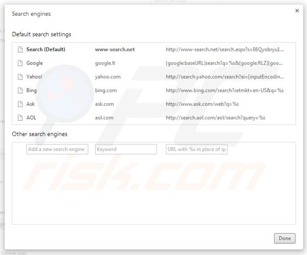 Eliminando www-search.net del motor de búsqueda por defecto de Google Chrome