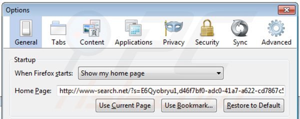 Eliminando www-search.net de la página de inicio de Mozilla Firefox