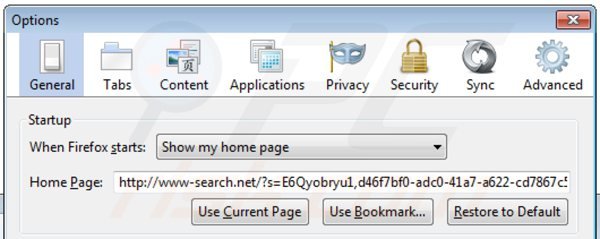 Eliminando www-search.net de la página de inicio de Mozilla Firefox