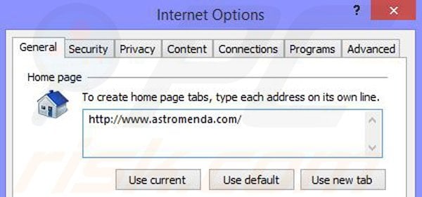 Eliminar el secuestrador de navegadores Astromenda de Internet Explorer paso 2