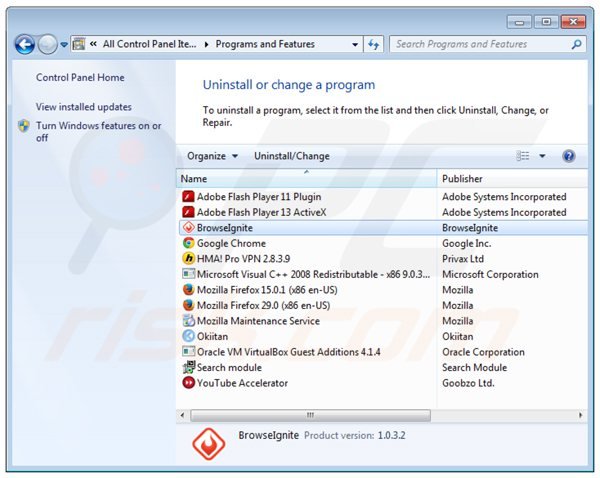 desinstalar el adware browseignite del Panel de control