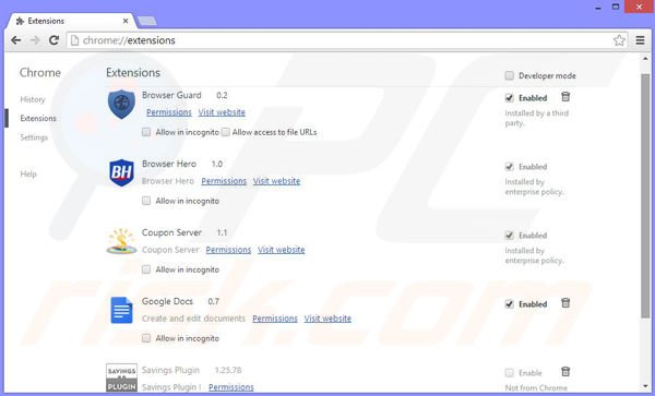 Eliminando los anuncios BrowserWarden de Google Chrome paso 2