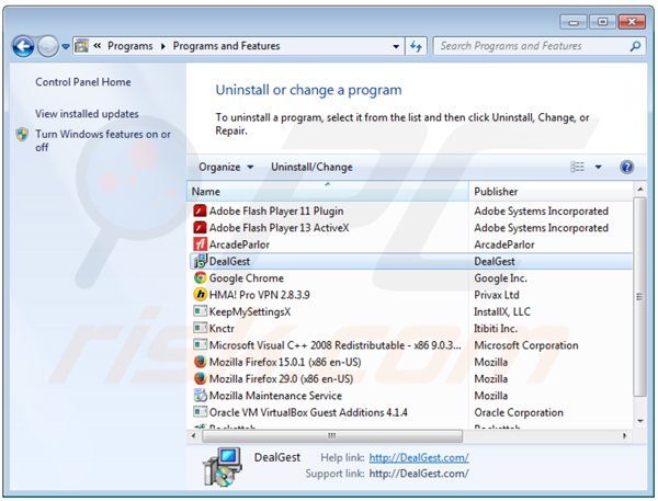 desinstalar el adware dealgest del Panel de control