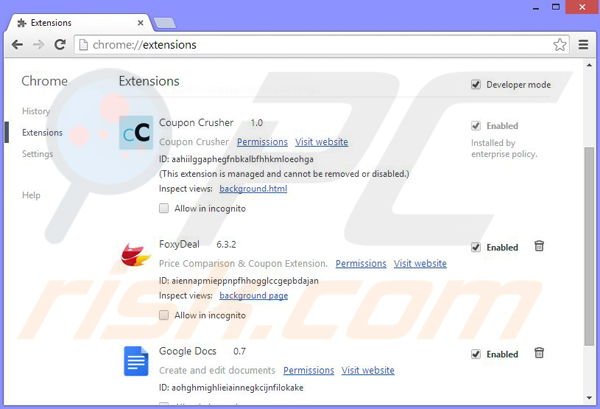 Eliminando los anuncios foxydeal de Google Chrome paso 2