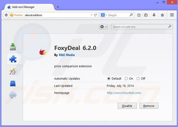 Eliminando los anuncios foxydeal de Mozilla Firefox paso 2