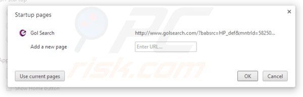 Eliminando golsearch.com de la página de inicio de Google Chrome