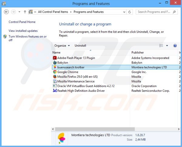 desinstalar golsearch toolbar a través del Panel de control