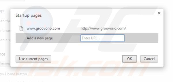 Eliminando groovorio.com de la página de inicio de Google Chrome