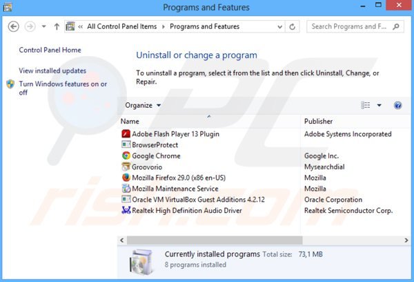 desinstalar el secuestrador de navegadores groovorio desde el Panel de control