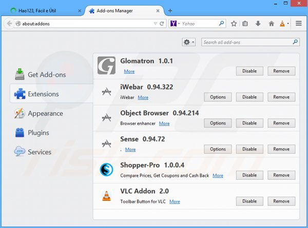 Eliminando las extensiones vinculadas a hao123.com en Mozilla Firefox