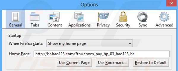 Eliminando hao123.com de la página de inicio de Mozilla Firefox