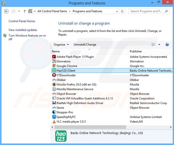 desinstalar el secuestrador de navegadores hao123 con el Panel de control