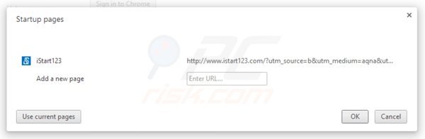 Eliminando istart123.com de la página de inicio de Google Chrome