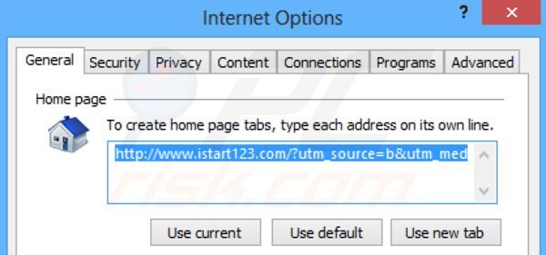 Eliminando istart123.com de la página de inicio de Internet Explorer