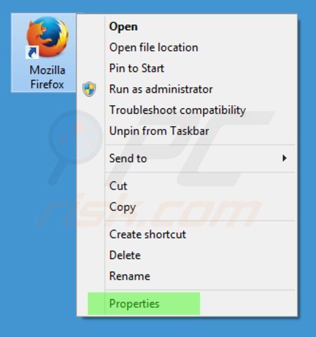 Eliminar istart123.com del destino del acceso directo de Mozilla Firefox paso 1