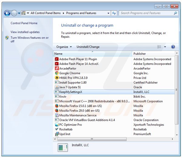 desinstalar el secuestrador de navegadores keepmysettingsx desde el Panel de control