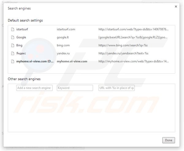 Eliminando myhome.vi-view.com del motor de búsqueda por defecto de Google Chrome