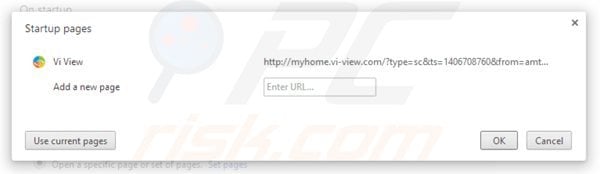 Eliminando myhome.vi-view.com de la página de inicio de Google Chrome