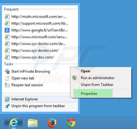Eliminar myhome.vi-view.com del destino del acceso directo de Internet Explorer paso 1