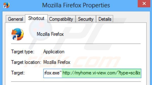 Eliminar myhome.vi-view.com del destino del acceso directo de Mozilla Firefox paso 2