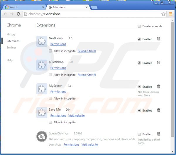 Eliminando los anuncios nextcoup de Google Chrome paso 2