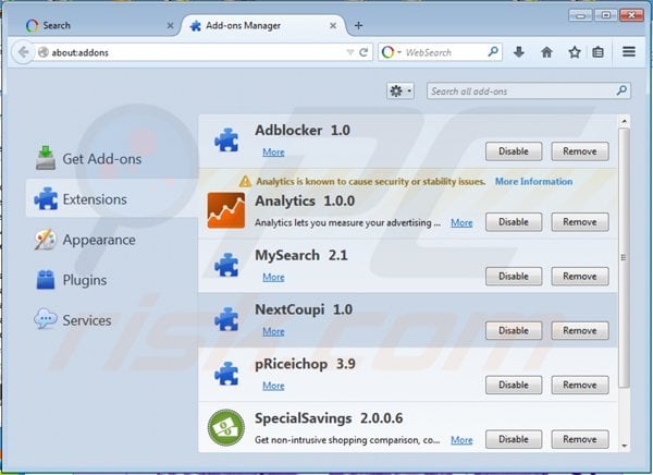 Eliminando los anuncios nextcoup de Mozilla Firefox paso 2