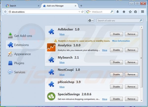 Eliminando los anuncios nextcoup de Mozilla Firefox paso 2