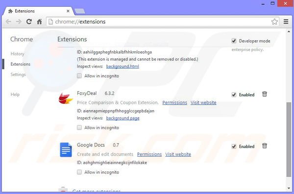 Eliminando los anuncios PassWizard de Google Chrome paso 2