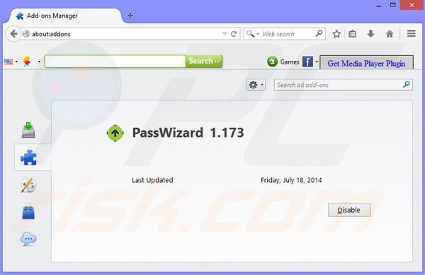 Eliminando los anuncios PassWizard de Mozilla Firefox paso 2