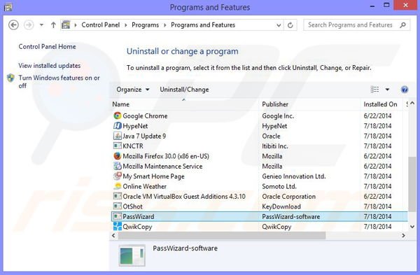 desinstalar el adware PassWizard del Panel de control