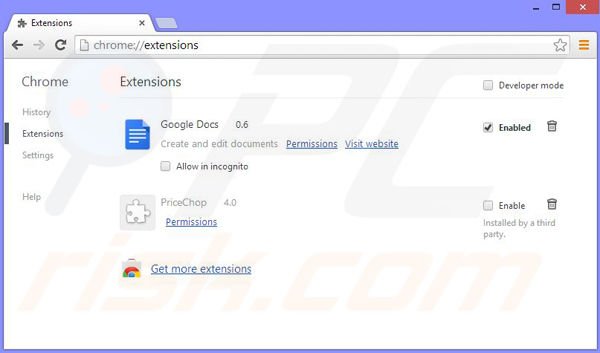 Eliminando los anuncios PriceChop de Google Chrome paso 2