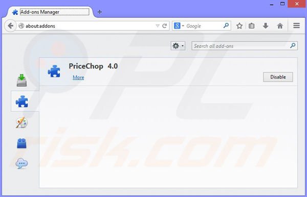 Eliminando los anuncios PriceChop de Mozilla Firefox paso 2