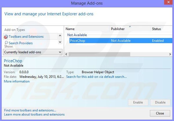 Eliminando los anuncios de PriceChop de Internet Explorer paso 2