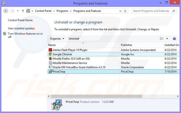 desinstalar el adware PriceChop del Panel de control