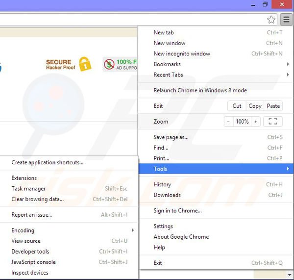 Eliminando los anuncios SafetySearch de Google Chrome paso 1