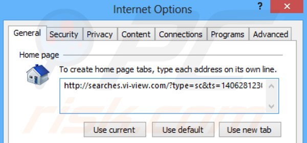 Eliminando searches.vi-view.com de la página de inicio de Internet Explorer
