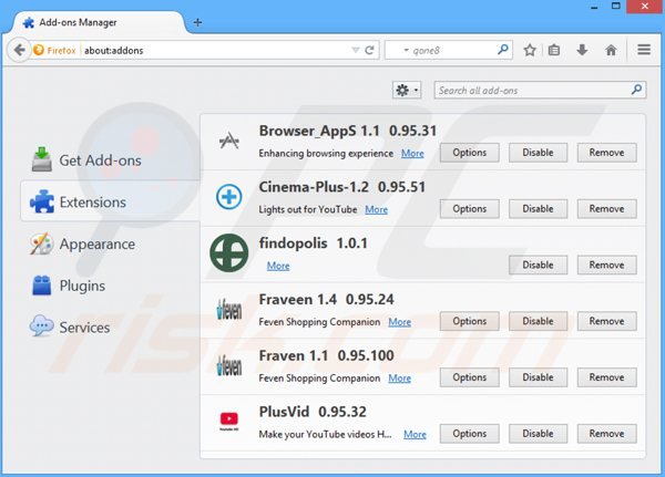 Eliminando searches.vi-view.com de las extensiones de Mozilla Firefox