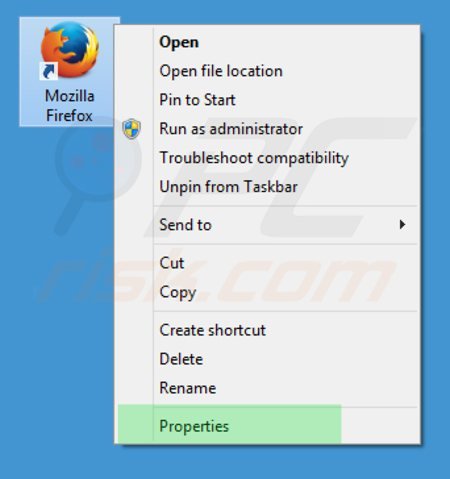 Eliminar searches.vi-view.com del destino del acceso directo de Mozilla Firefox paso 1