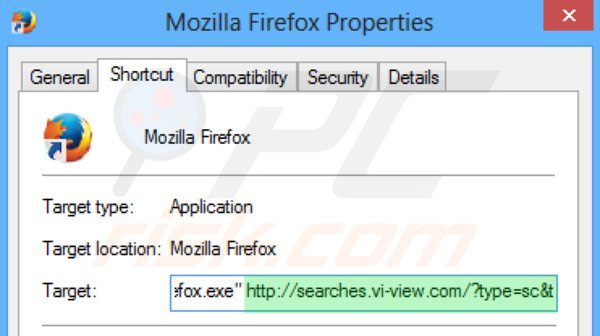 Eliminar searches.vi-view.com del destino del acceso directo de Mozilla Firefox paso 2