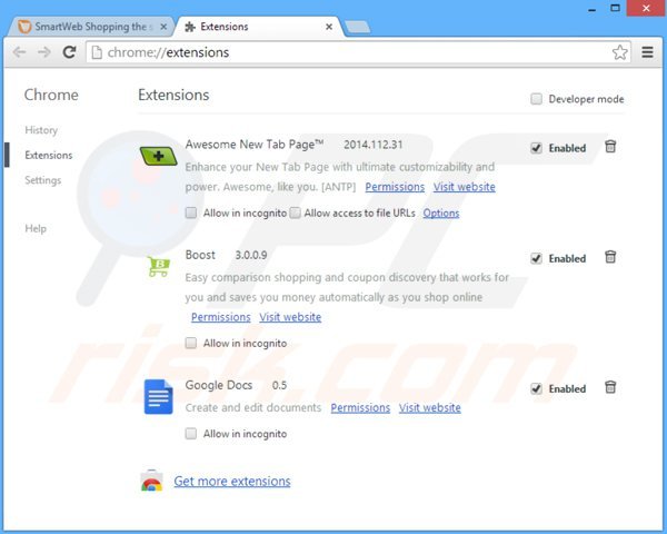 Eliminando los anuncios smartweb de Google Chrome paso 2